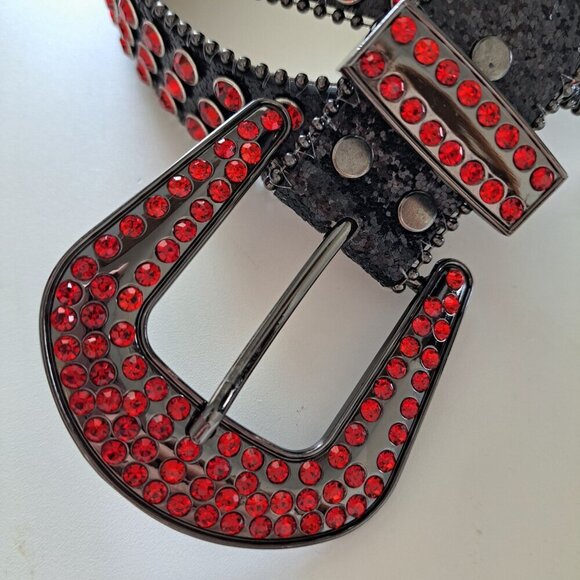 Goth Black And Red Unisex Belt Blingy Punk Large Buckle Heavy Steampunk Cosplay - Picture 2 of 8